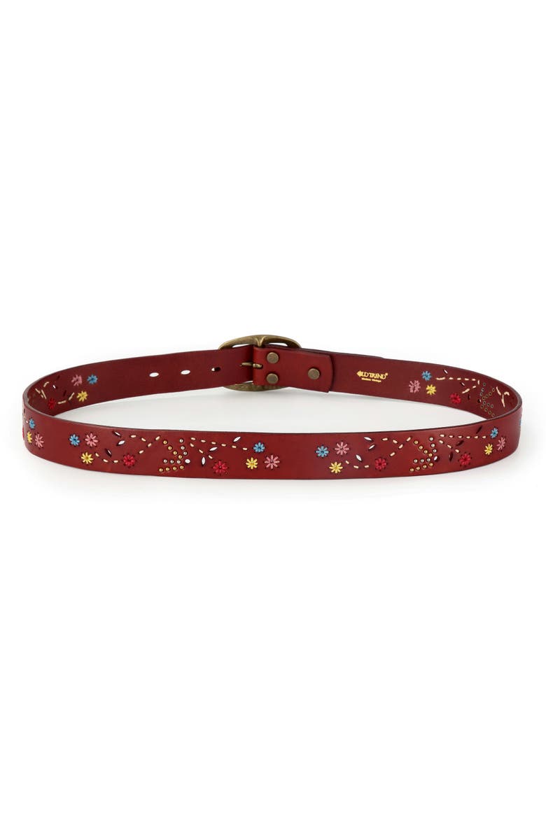 Blossom Hand Stitched Genuine Leather Belt, Alternate, color, Cognac