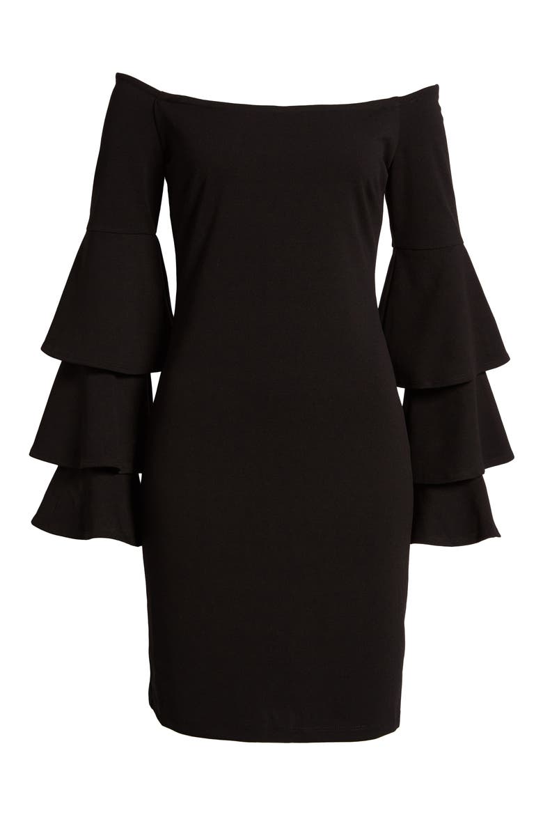 Ruffle Sleeve Off the Shoulder Dress, Alternate, color, BLACK