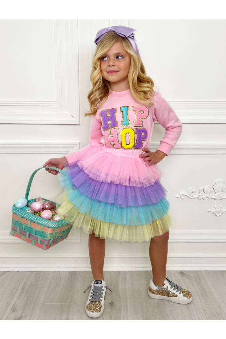 Girls Hip Hop Sparkle Sweatshirt Tutu Skirt Set, Alternate, color, Pink
