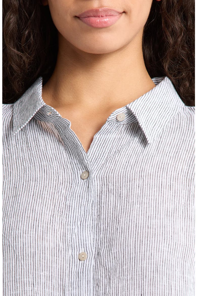 Classic Stripe Linen Button-Up Shirt, Alternate, color, WHITE/ BLACK