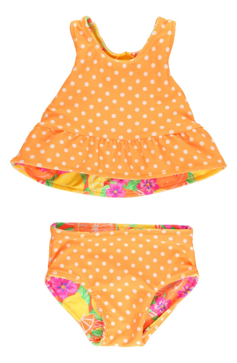 RuffleButts Kids' Neon Squeeze Reversible Two-Piece Swimsuit, Alternate, color, Yellow