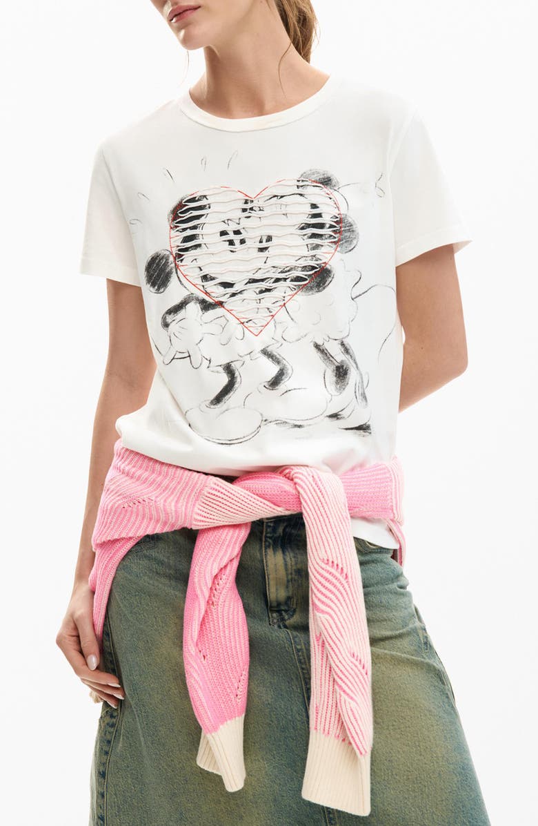 Desigual Mickey & Minnie Mouse Graphic T-Shirt, Main, color, White