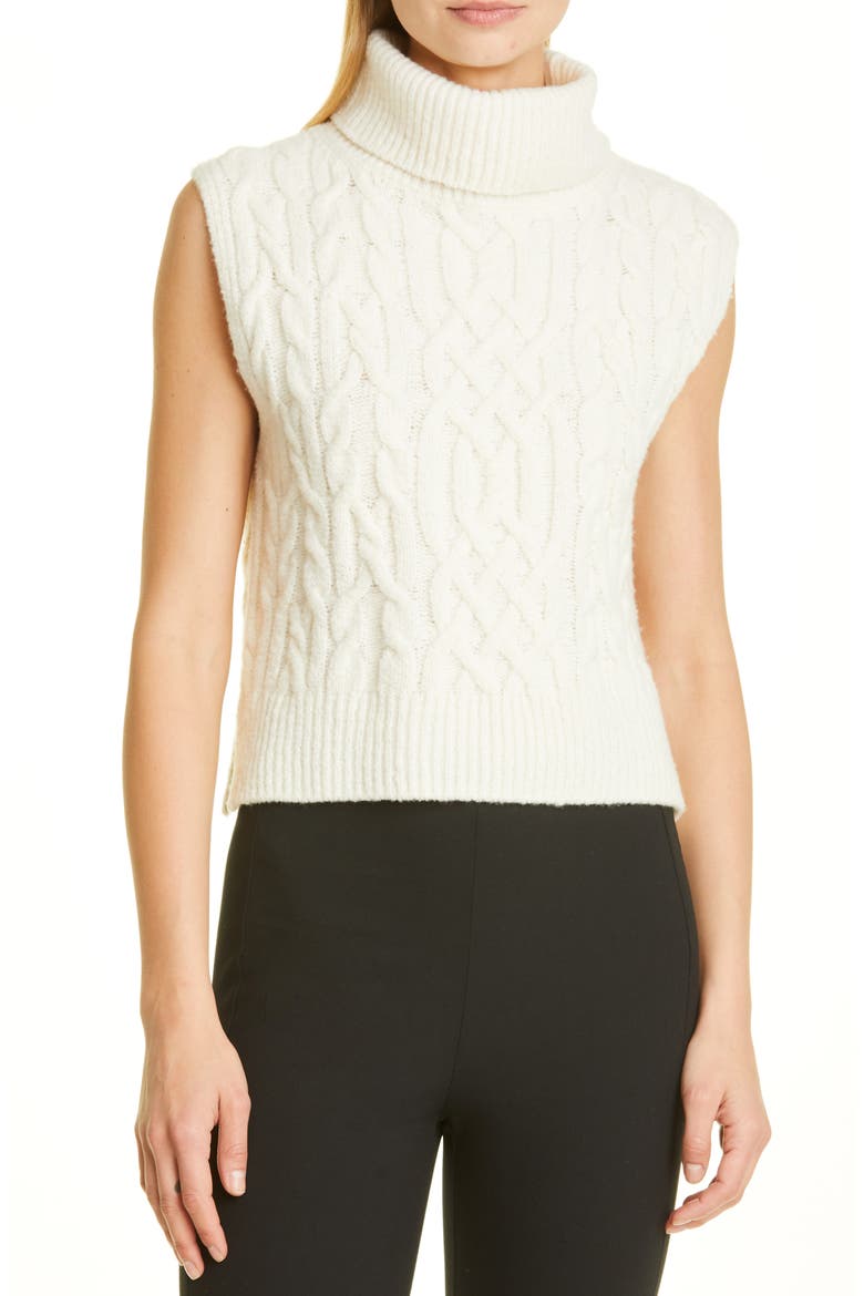 Twisted Cable Turtleneck Sweater Tank, Main, color, OFF WHITE
