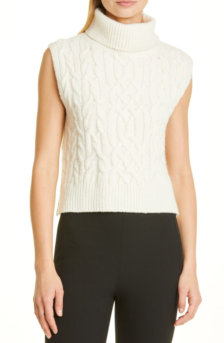 Vince Twisted Cable Turtleneck Sweater Tank, Main, color, Off White