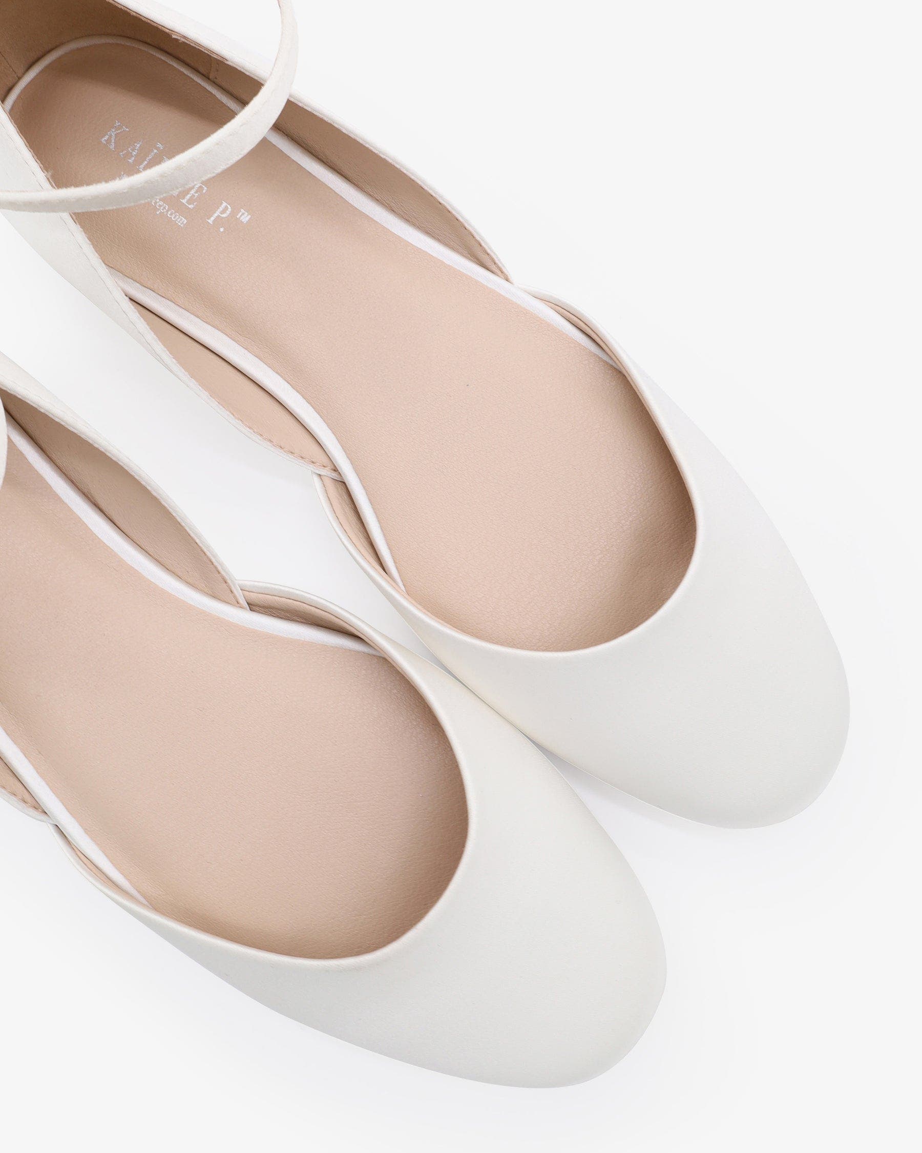 Kailee P Gloria Satin Round Toe Wedding Flat with Ankle Strap, Alternate, color, White