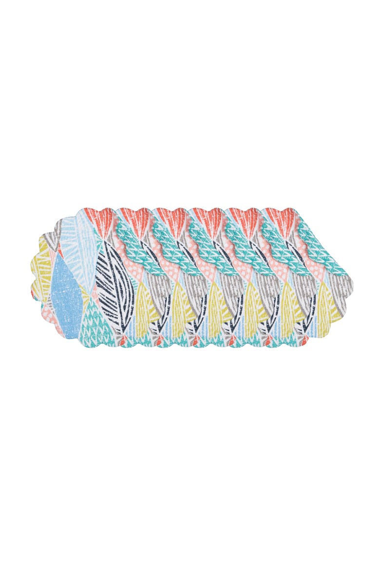 Surfside Sound Scalloped Round Placemats Set of 6 Nautical Design Beach, 17", Main, color, Blue