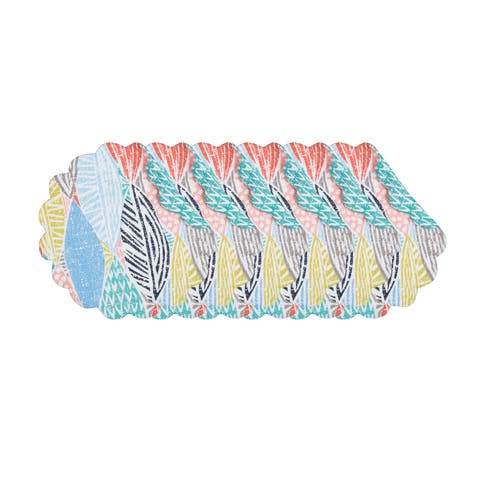 Surfside Sound Scalloped Round Placemats Set of 6 Nautical Design Beach, 17"