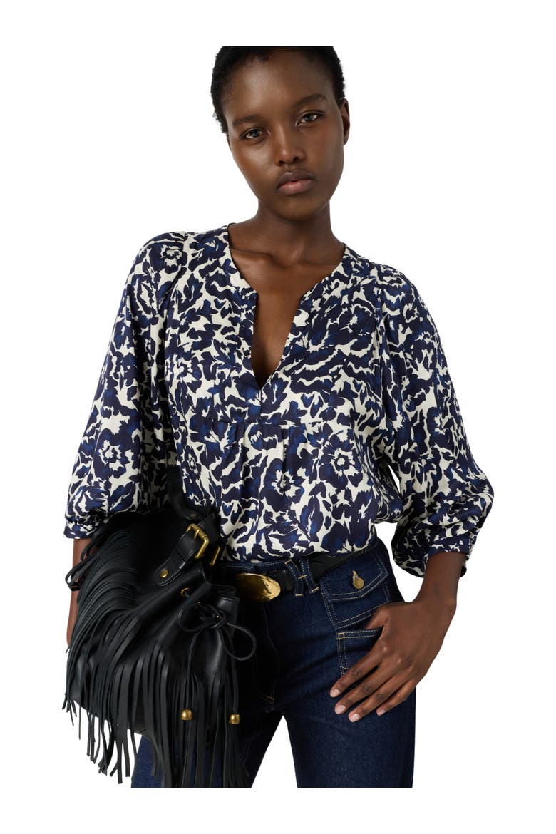 Calina Floral V-Neck Blouse, Main, color, Ink