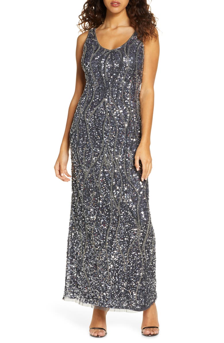 Pisarro Nights Sequin & Bead Sleeveless Gown, Main, color,