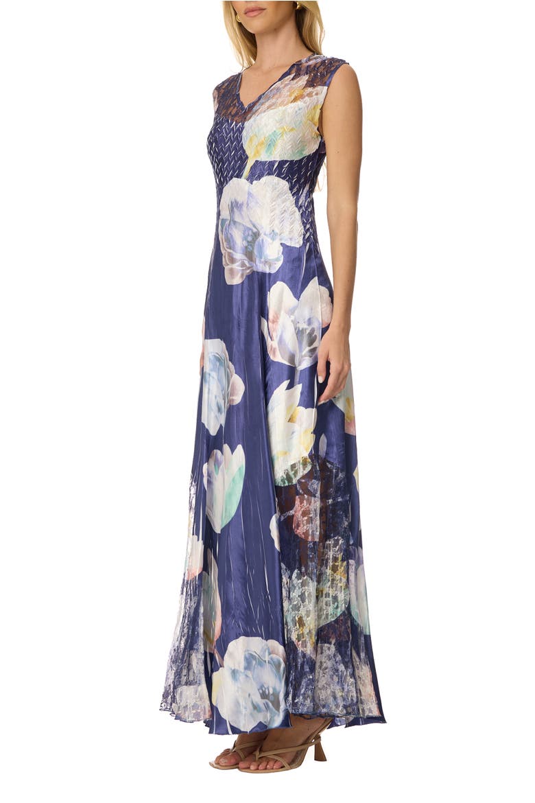 Floral Lace Up Back Maxi Dress Indigo Bloom, Alternate, color, Indigo Bloom