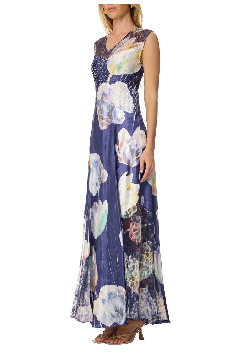 Komarov Floral Lace Up Back Maxi Dress, Alternate, color, Indigo Bloom