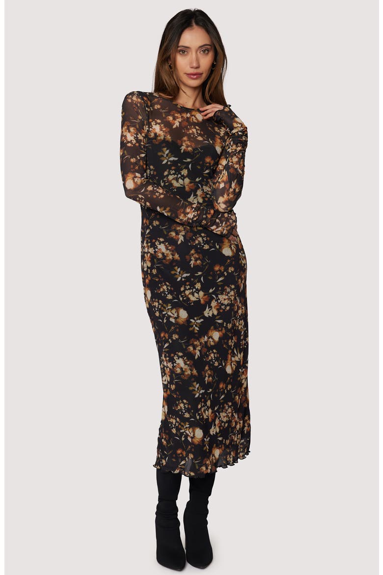Moonlit Meadow Floral Print Long Sleeve Midi Dress, Alternate, color, BLACK RUST FLORAL