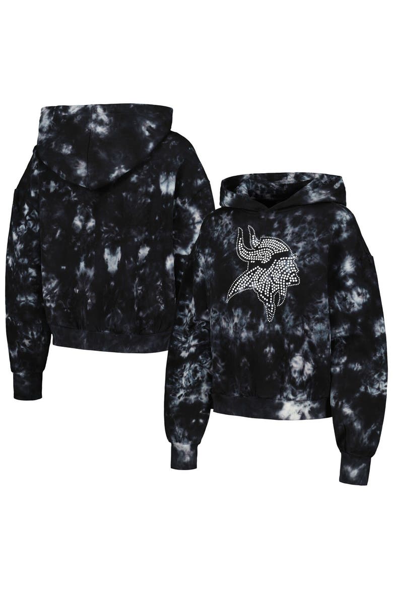 Women's The Wild Collective  Black Minnesota Vikings Tie-Dye Cropped Pullover Hoodie, Main, color, Black