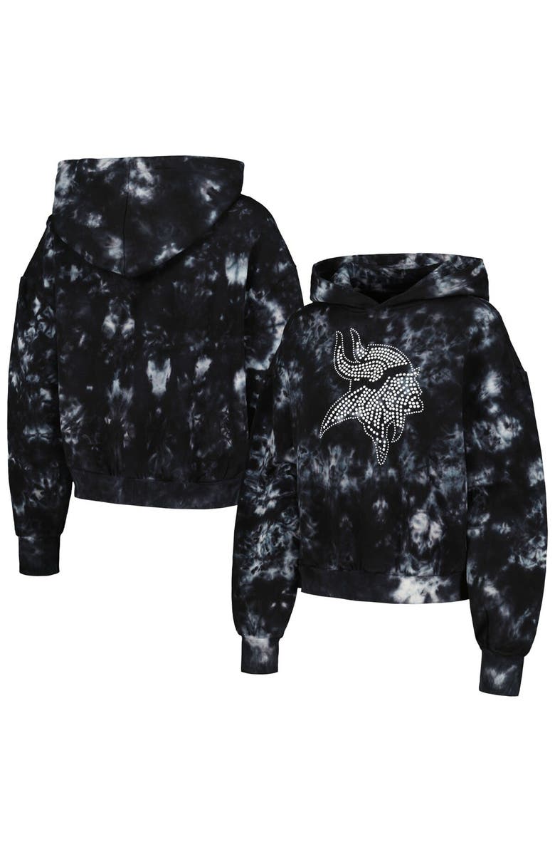 THE WILD COLLECTIVE Women's The Wild Collective  Black Minnesota Vikings Tie-Dye Cropped Pullover Hoodie, Main, color, Black