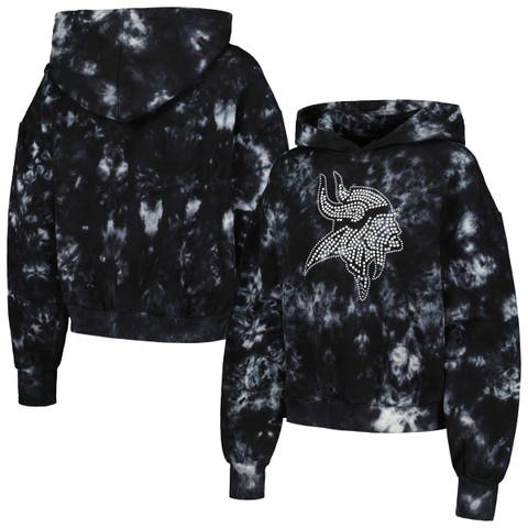 Women's The Wild Collective  Black Minnesota Vikings Tie-Dye Cropped Pullover Hoodie