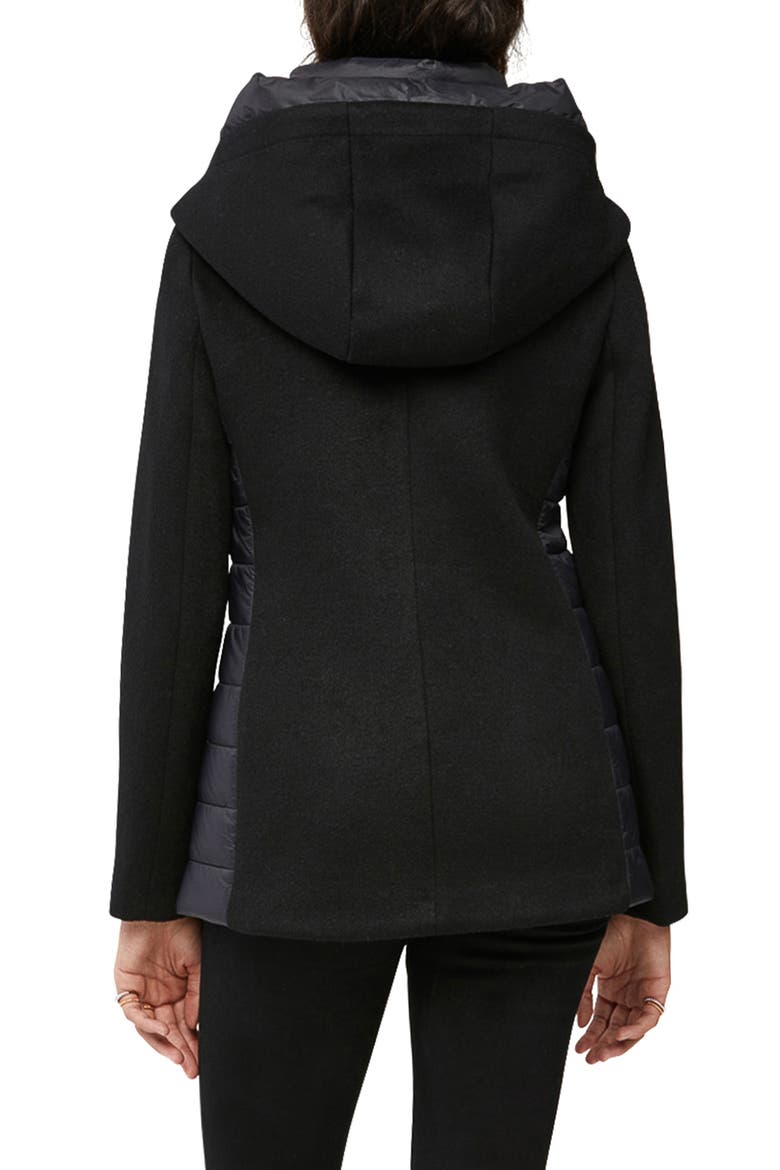 Viviana Mix Media Hooded Wool Blend Jacket, Alternate, color, BLACK