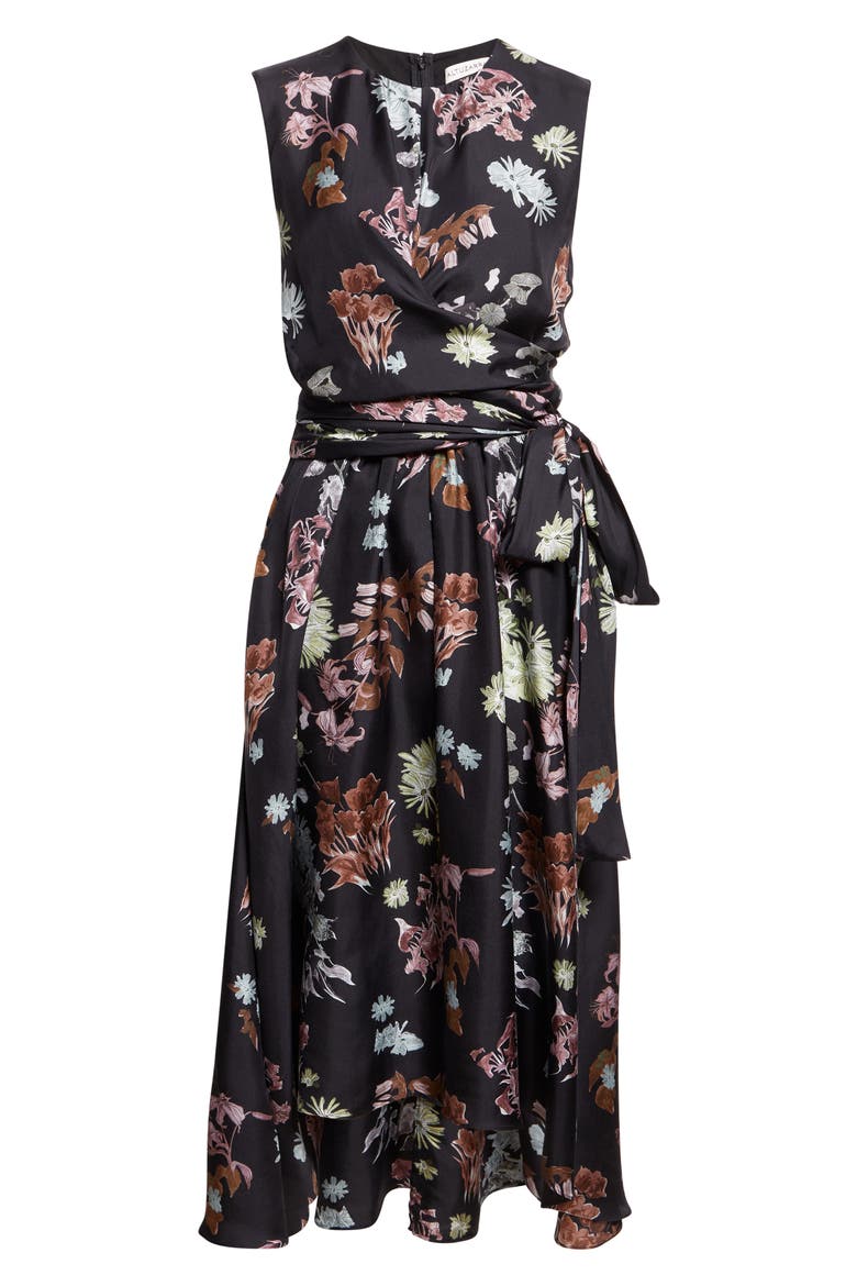 Penny Floral Print Silk Dress, Alternate, color, BLACK FLOWERS