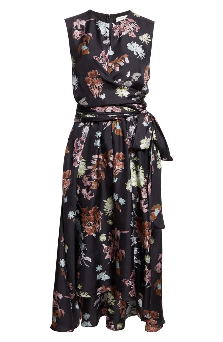 Altuzarra Penny Floral Print Silk Dress, Alternate, color, Black Flowers
