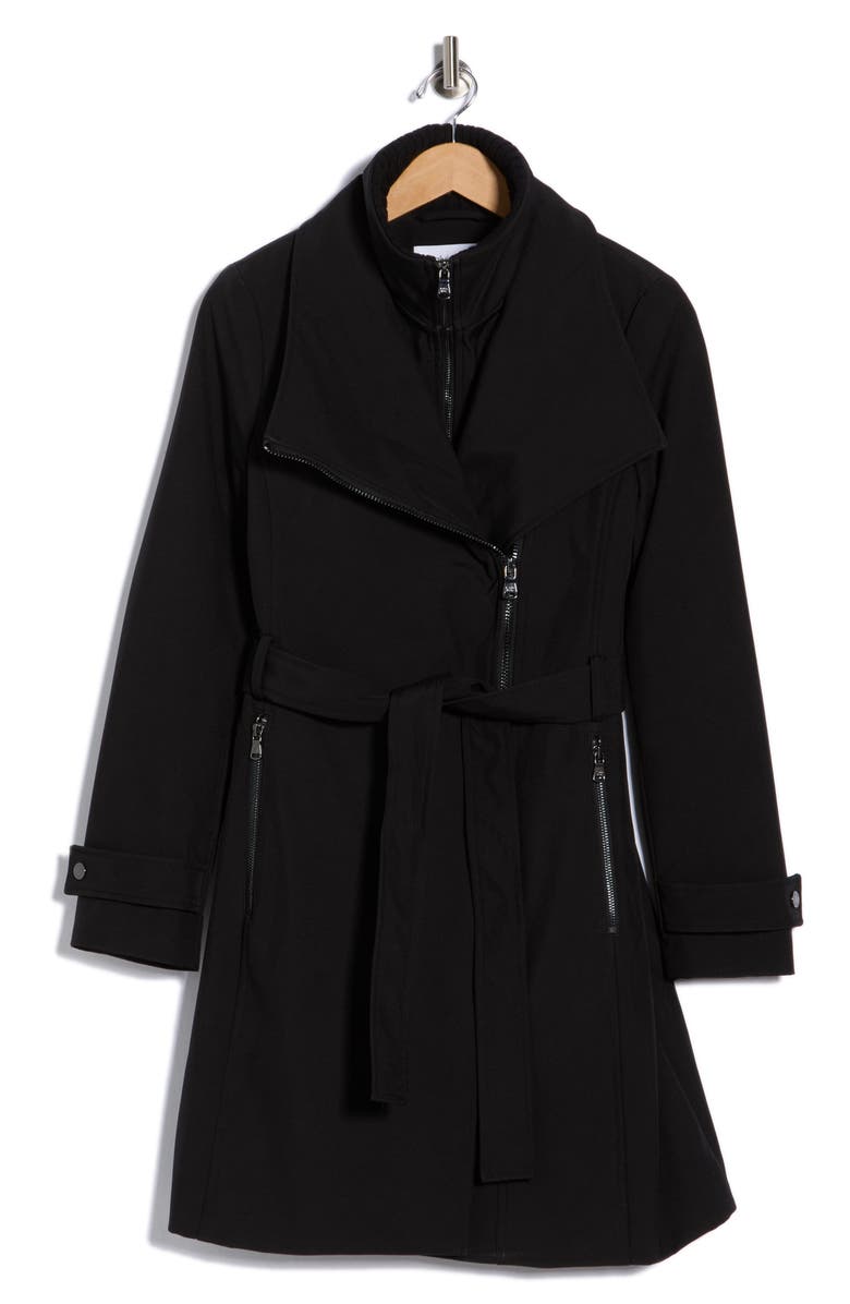 Calvin Klein Belted Softshell Jacket with Inner Bib, Alternate, color, Black