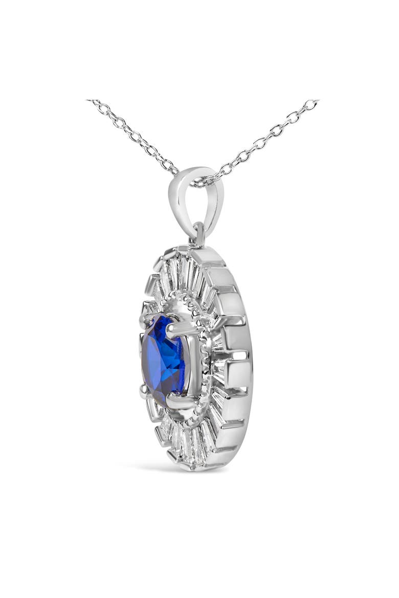 Sterling Silver Lab Grown Sapphire and Baguette Diamond Medallion Pendant Necklace, Alternate, color, Silver