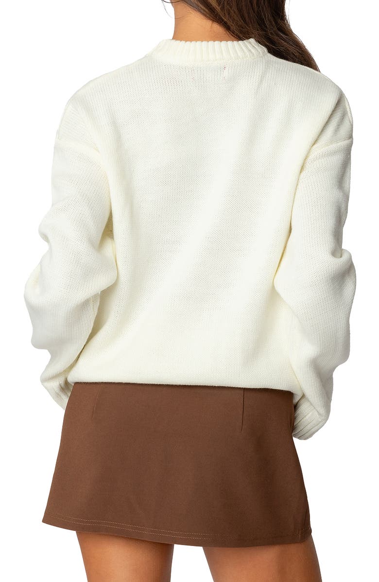 EDIKTED Puppy Love Embroidered Sweater, Alternate, color, White