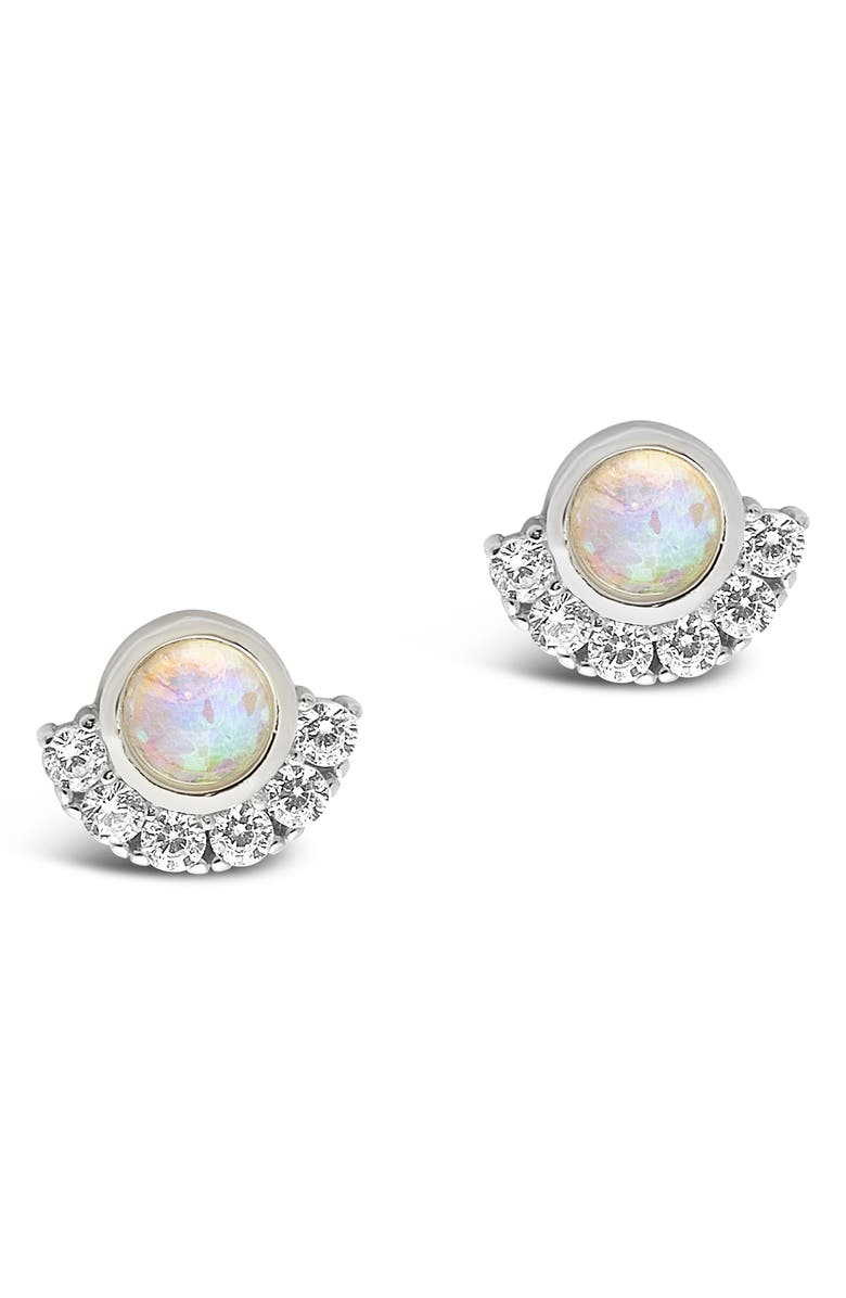 Sterling Forever Half Halo Opal CZ Stud Earrings, Main, color,