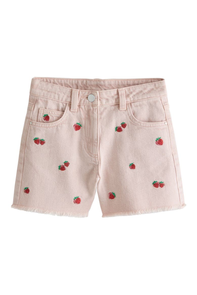 Kids' Embroidered Fruit Denim Shorts, Main, color, PINK