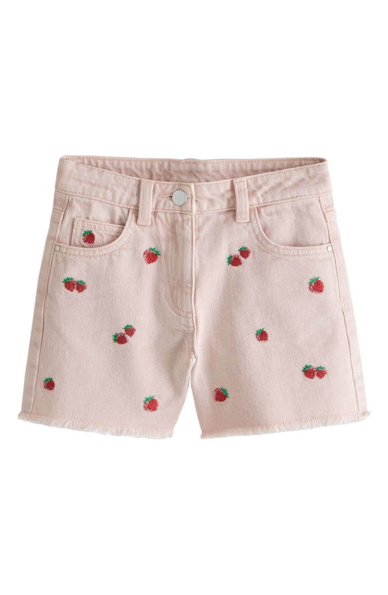 NEXT Kids' Embroidered Fruit Denim Shorts, Main, color, Pink