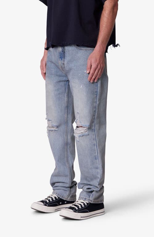 Mnml Ripped Paint Splatter Wide Leg Jeans In Blue