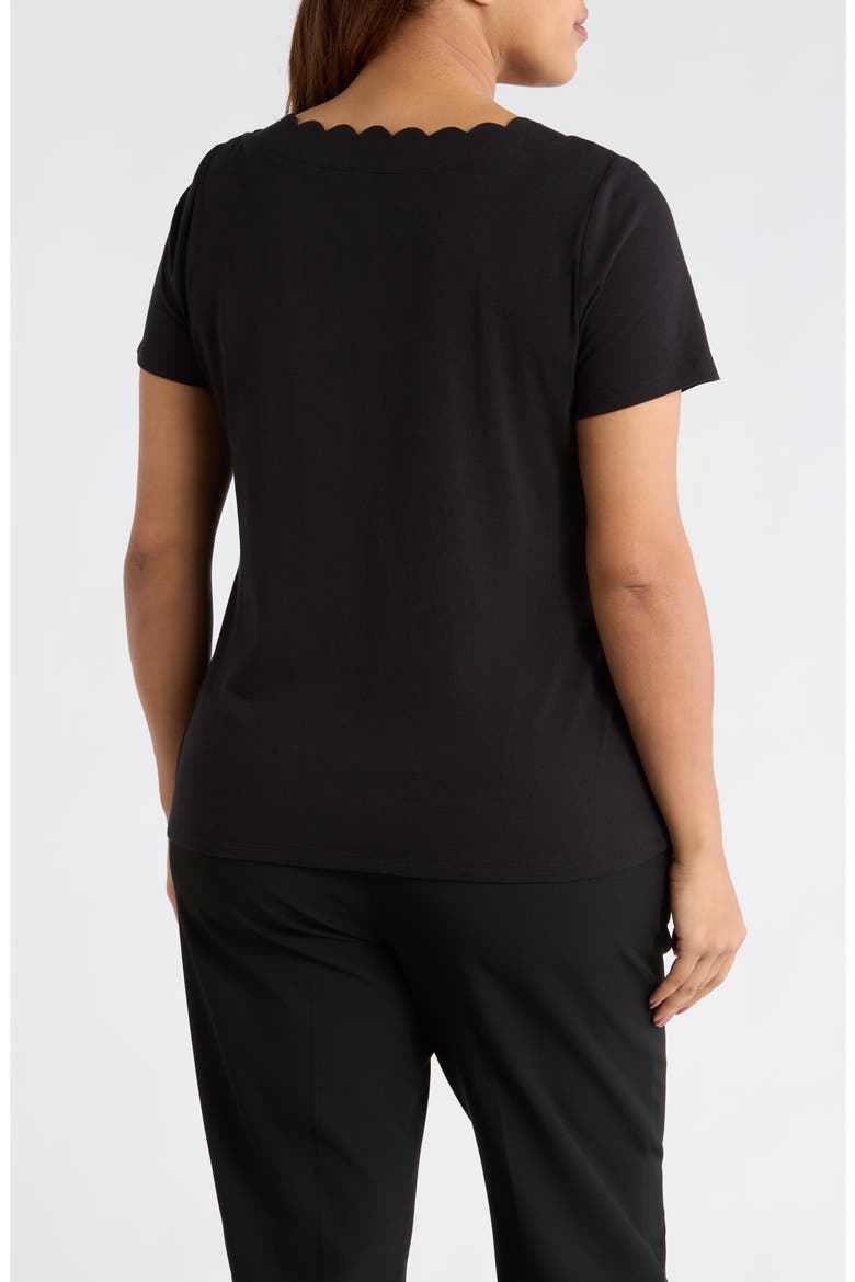 Scallop Jewel Neck Stretch Cotton T-Shirt, Alternate, color, ANNE BLACK