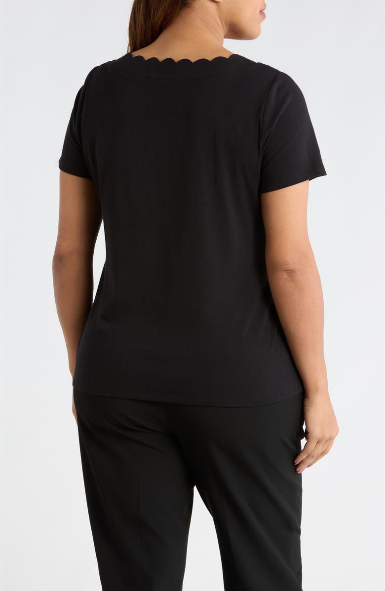 AK ANNE KLEIN Scallop Jewel Neck Stretch Cotton T-Shirt, Alternate, color, Anne Black
