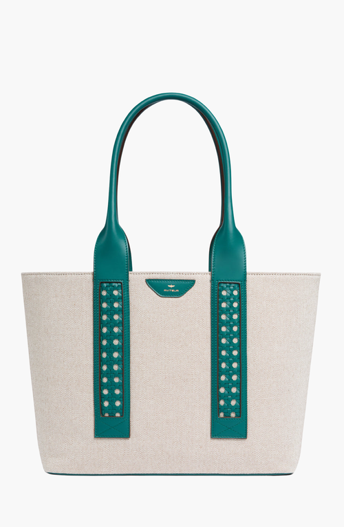 Aviteur Intreccio Weave Canvas Leather Handle Tote In Blue