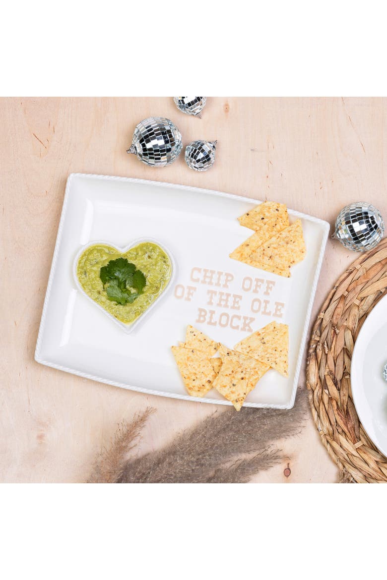 Heart/Chip Platter & Bowl Set of 2 Ceramic White, Alternate, color, White