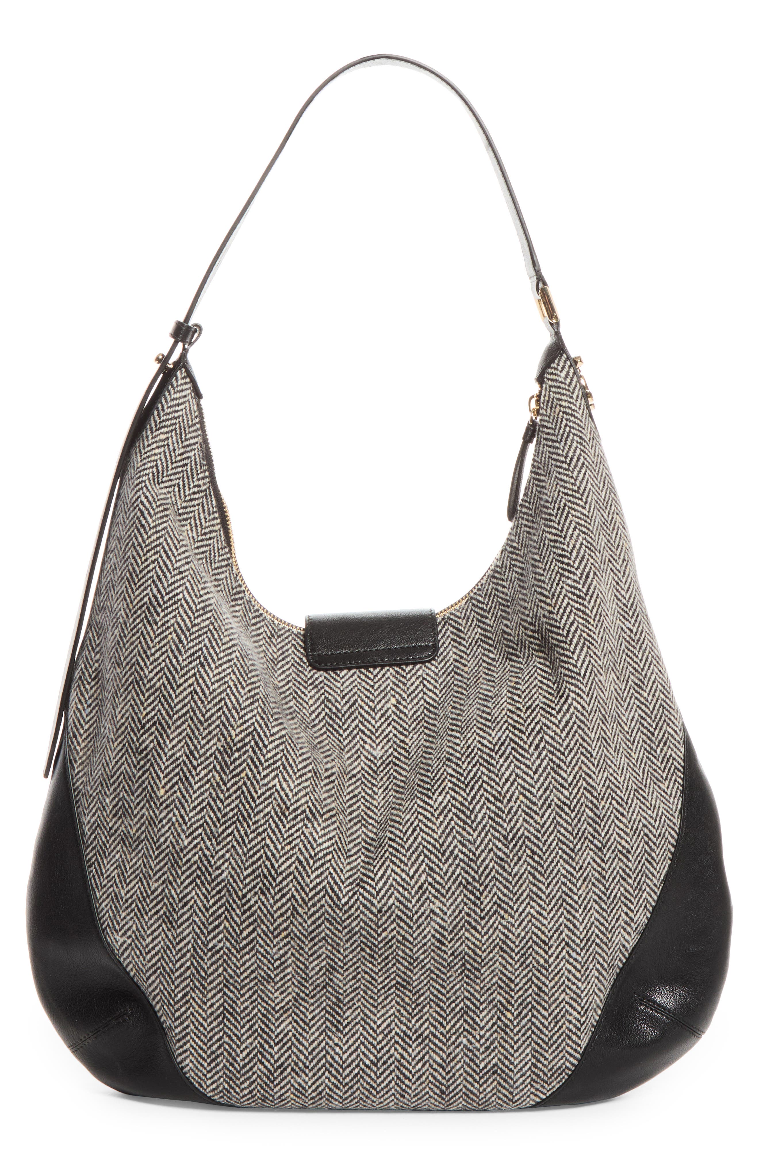 Bar Herringbone Hobo, Alternate, color, BLACK/ BAMBOO MIX/ SHINY GOLD
