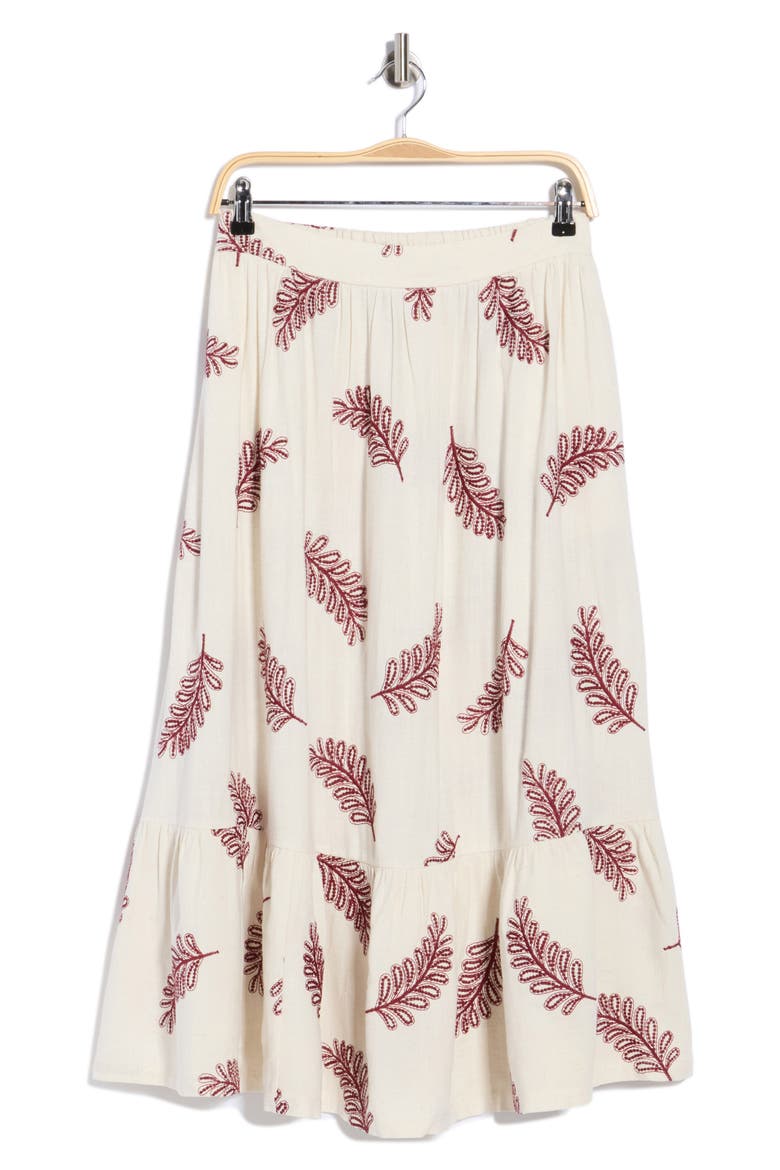 Flounce Midi Skirt, Alternate, color, IVORY BURGUNDY EMBROIDERY