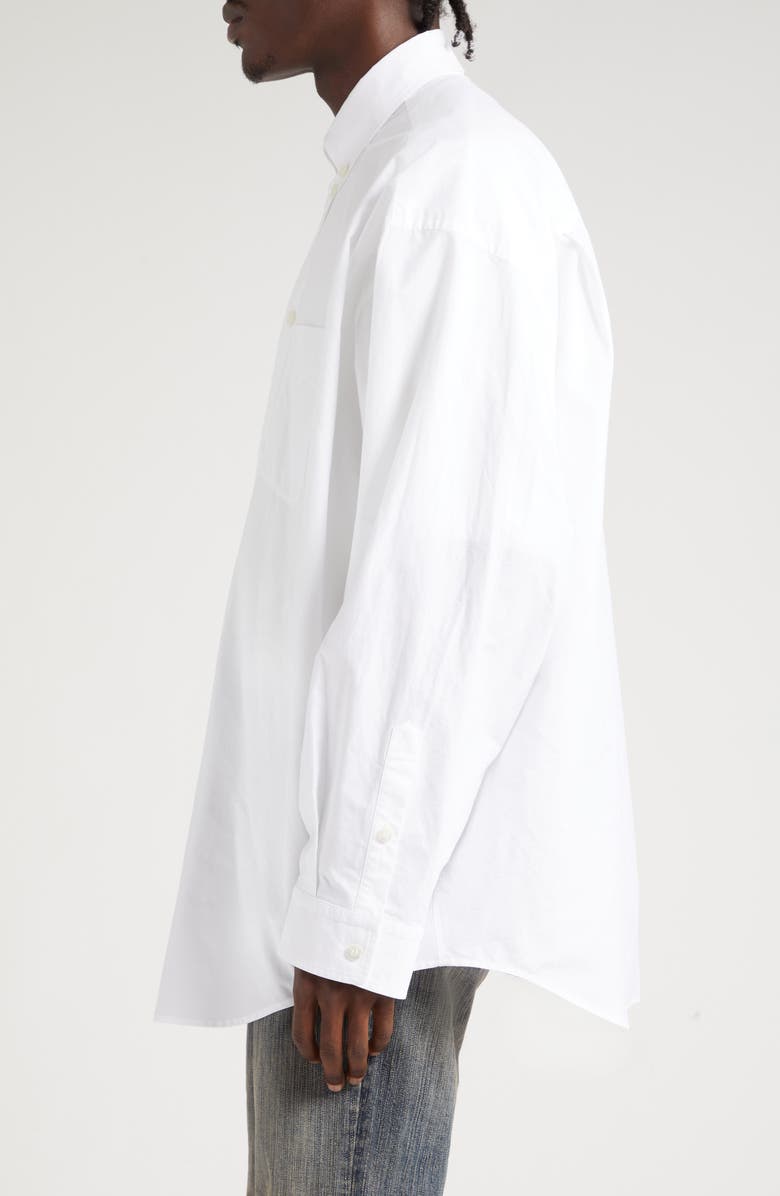 Balenciaga Oversize Logo Back Cotton Poplin Button-Down Shirt, Alternate, color, White