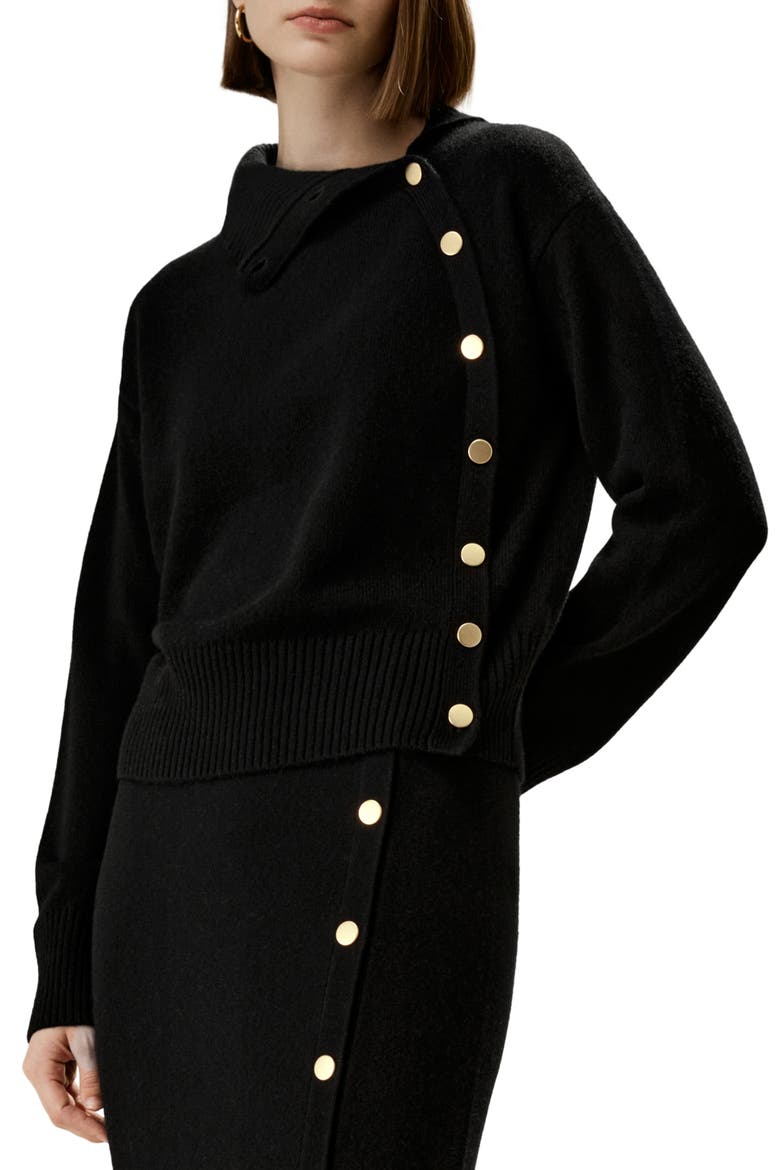 Women's Cashmere Sweater With Row of Side Buttons, Main, color, Black