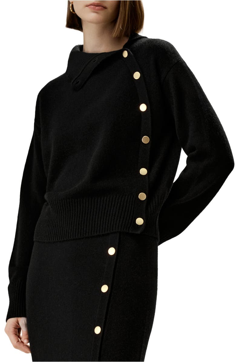 Lilysilk Women's Cashmere Sweater With Row of Side Buttons, Main, color, Black