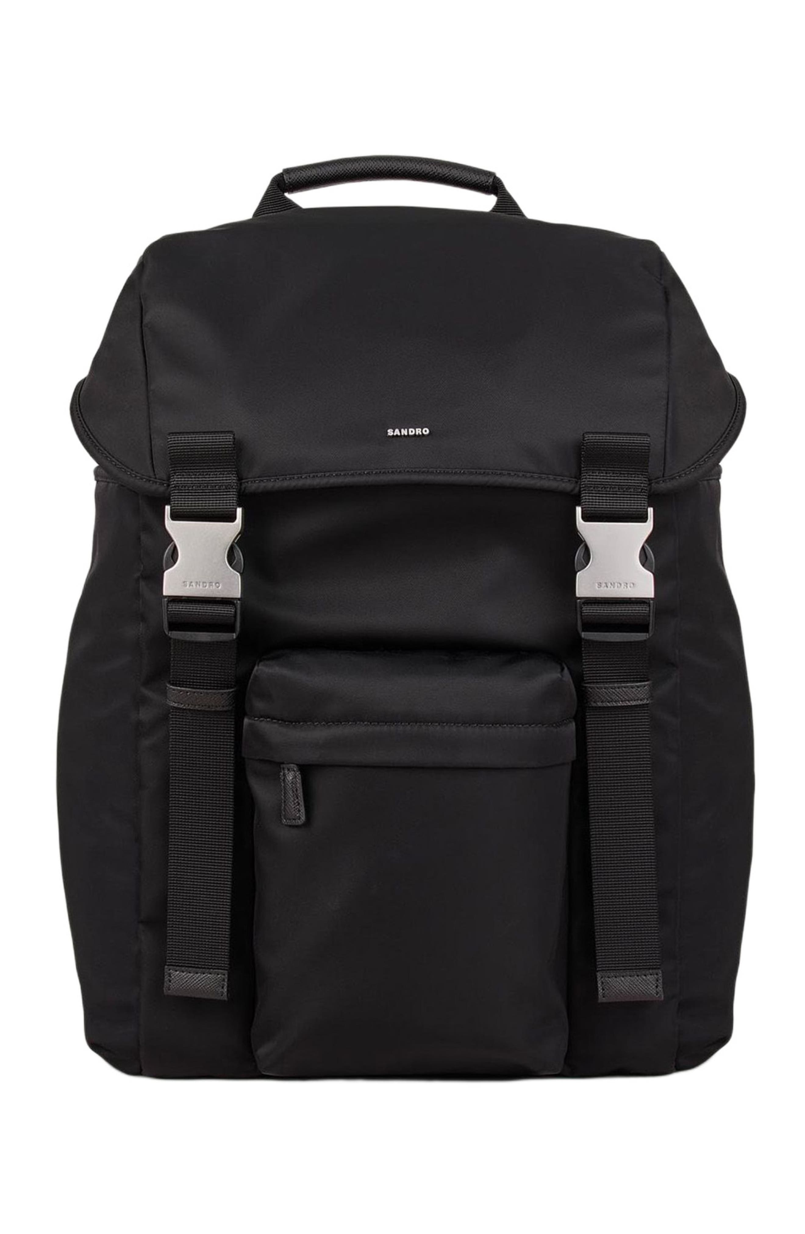 SANDRO Recycled leather backpack, Alternate, color, Black