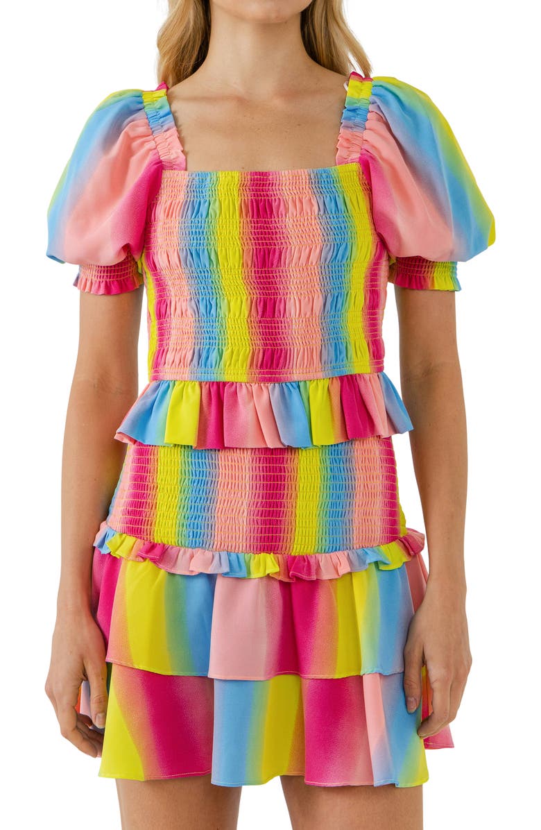 Endless Rose Ombré Stripe Smocked Top, Alternate, color, Multi