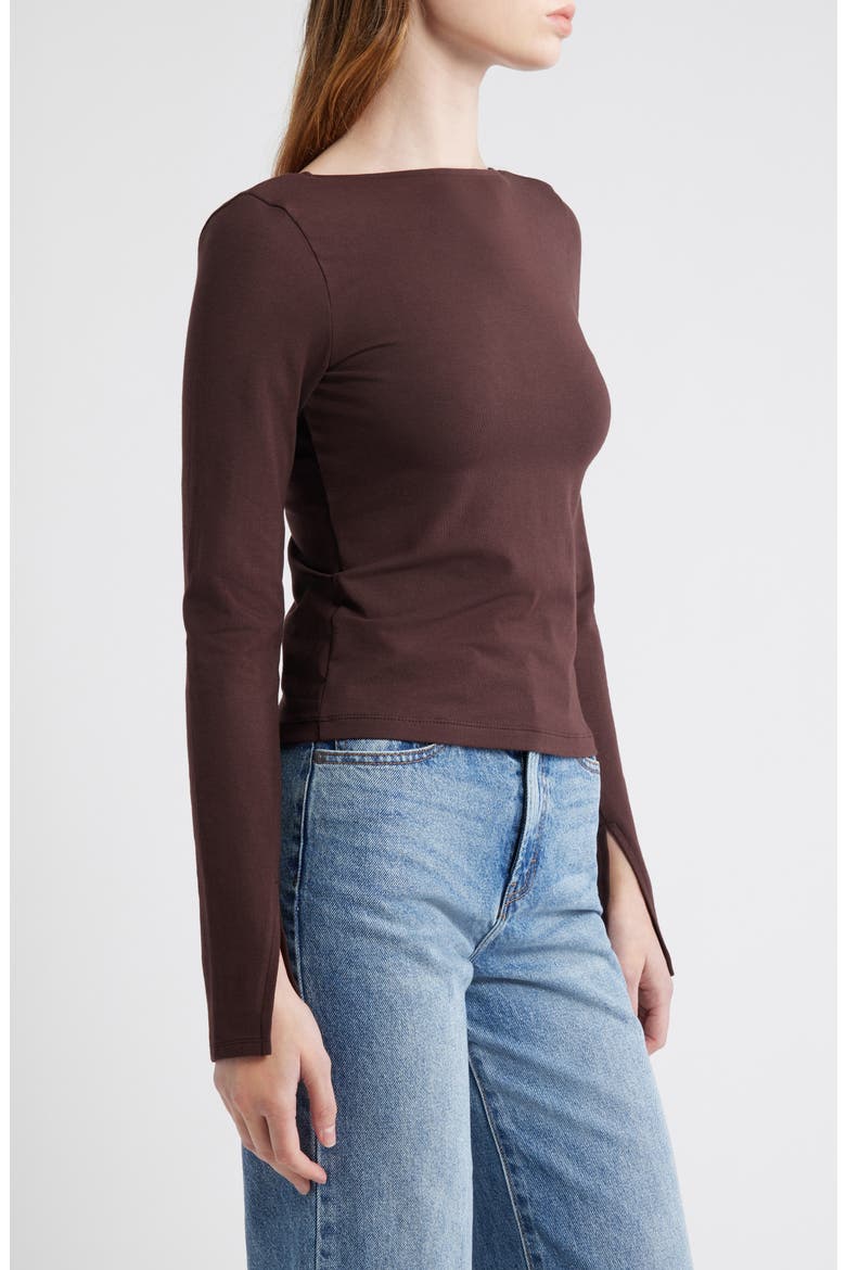Long Sleeve Scoop Back T-Shirt, Alternate, color, CHOCOLATE RAISIN