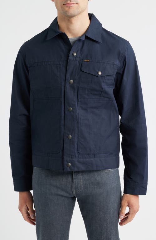 Filson Ranger Water Repellent Short Waxed Cotton Cruiser Jacket In Blue