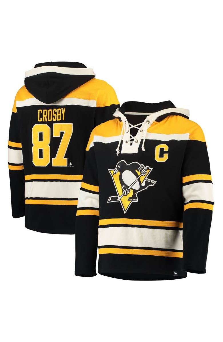 '47 Men's '47 Sidney Crosby Black Pittsburgh Penguins Player Name & Number Lacer Pullover Hoodie, Main, color,