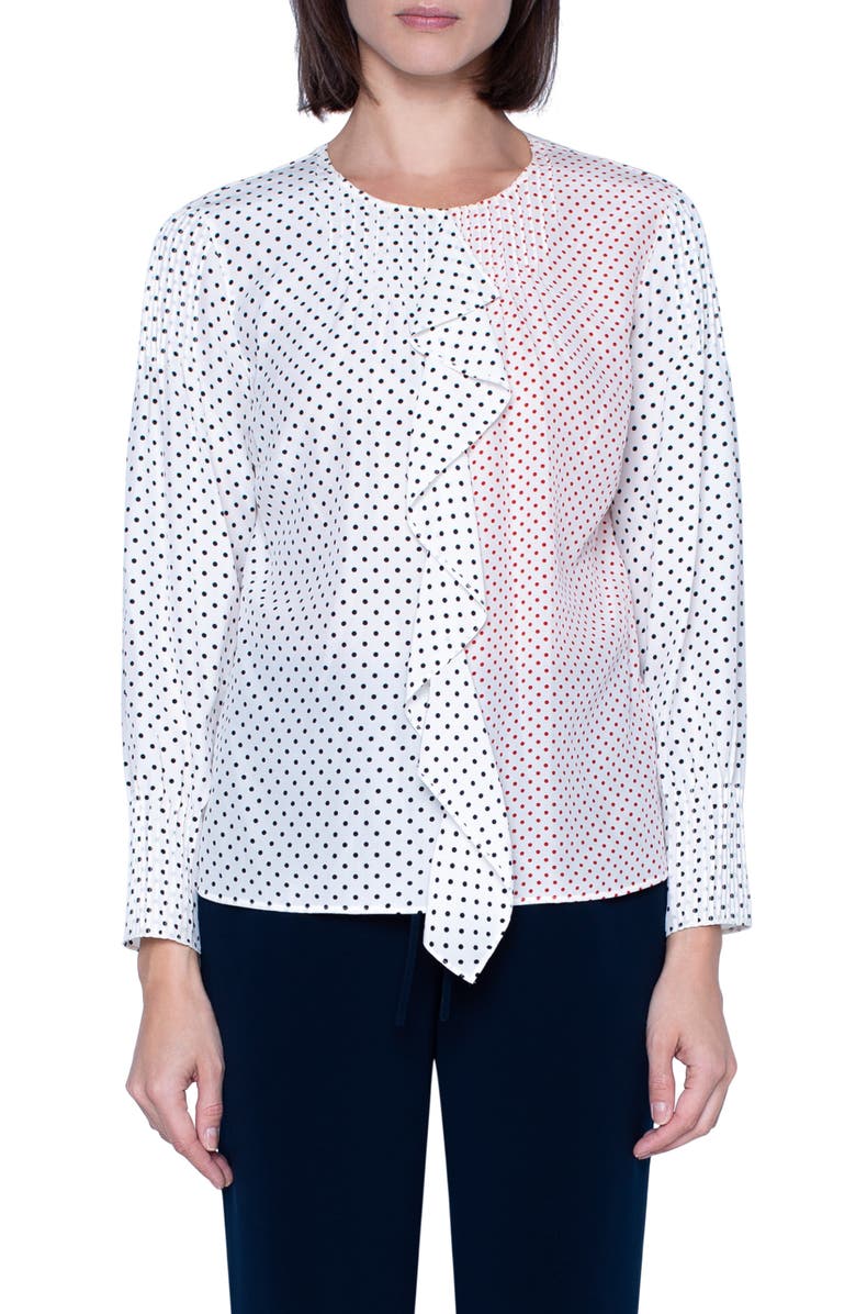 Akris punto Dot Ruffle Silk Top, Main, color,