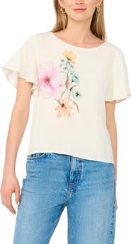 Vince Camuto Placed Floral Flutter Sleeve Top