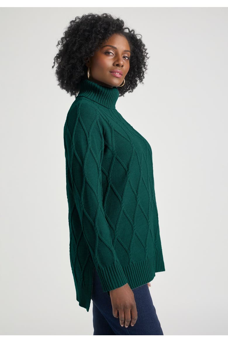 Cable Turtleneck Sweater, Alternate, color, EMERALD GREEN