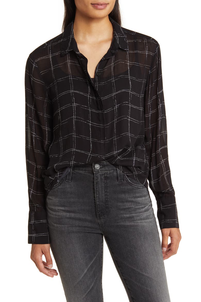Windowpane Check Woven Button-Up Shirt, Main, color, STIPPLED PLAID PRINT