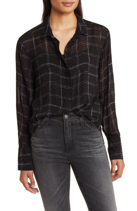 Windowpane Check Woven Button-Up Shirt