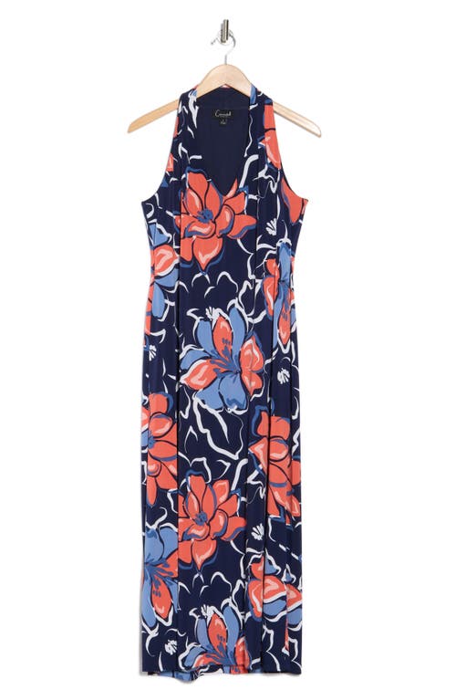 Connected Apparel Halter Midi Dress In Navy
