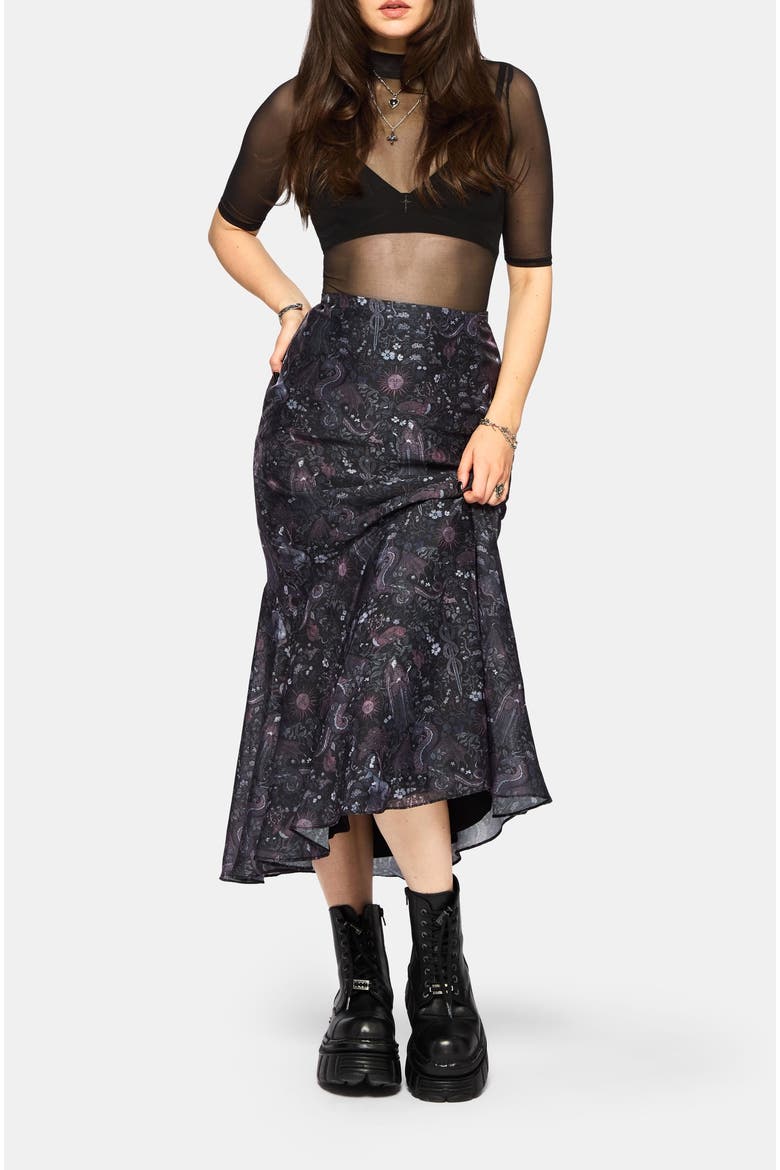 Haunt Medieval Print Midaxi Skirt, Alternate, color, Black